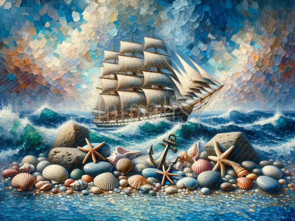 Biển và Thuyền buồm: Phông nền chi tiết vỏ sò trong Studio