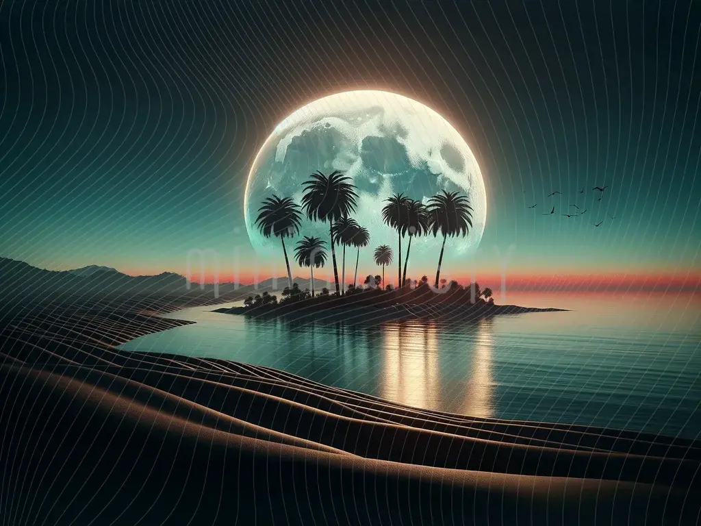 Gece Ayışığı Altında Tropikal Ada Arka Planı – Stüdyo Fonu