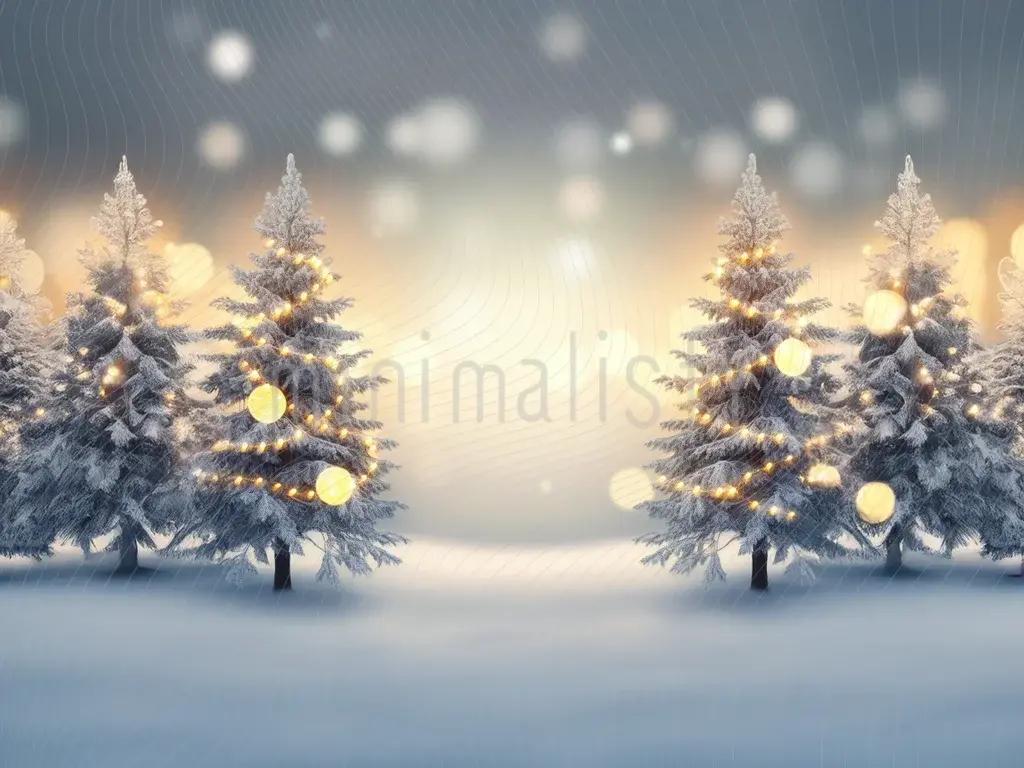 Vinterlandskab dekoreret med lys: fyrretræer baggrund Studio baggrund