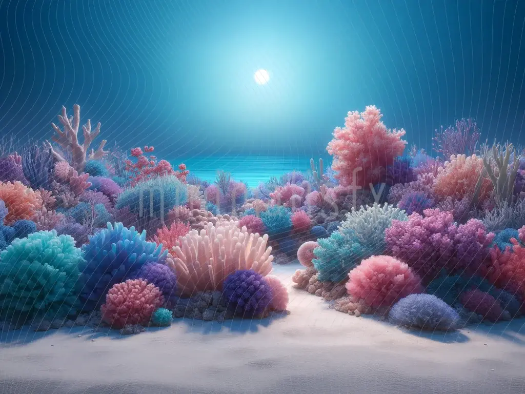 تصویر زمینه خیره کننده استودیو صخره مرجانی و پس زمینه اقیانوس