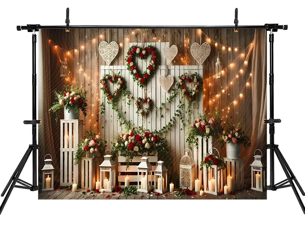 Miniatura: Fundo romântico, decorado com flores, cenário de estúdio