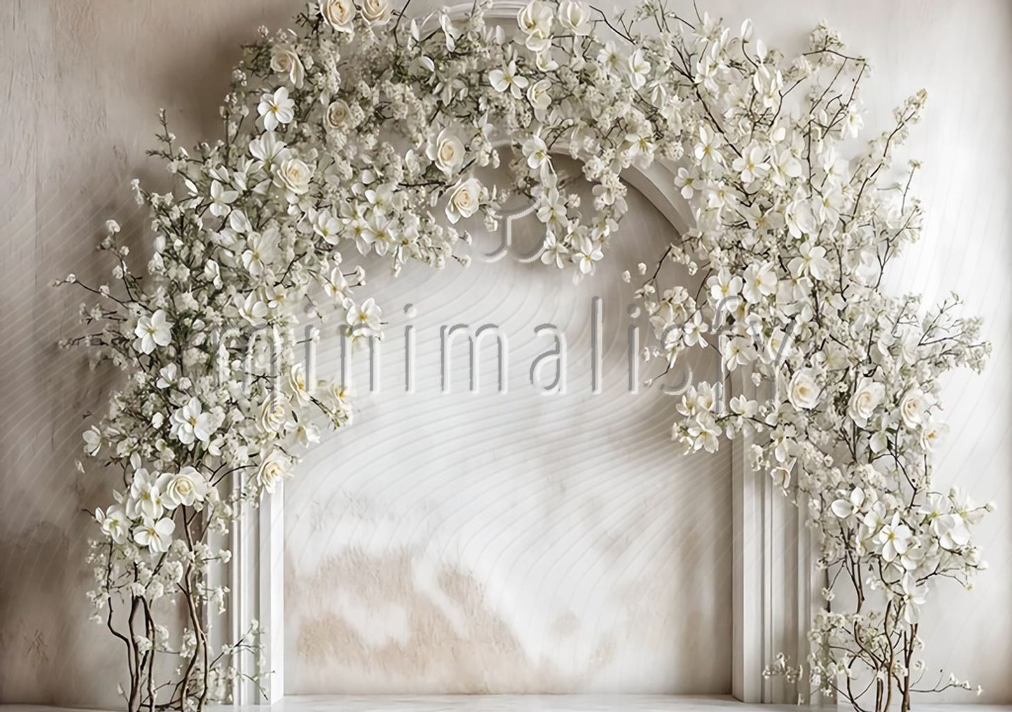 Beyaz Çiçekli Romantik Kemer Arka Plan Perdesi Stüdyo Arka Fonu