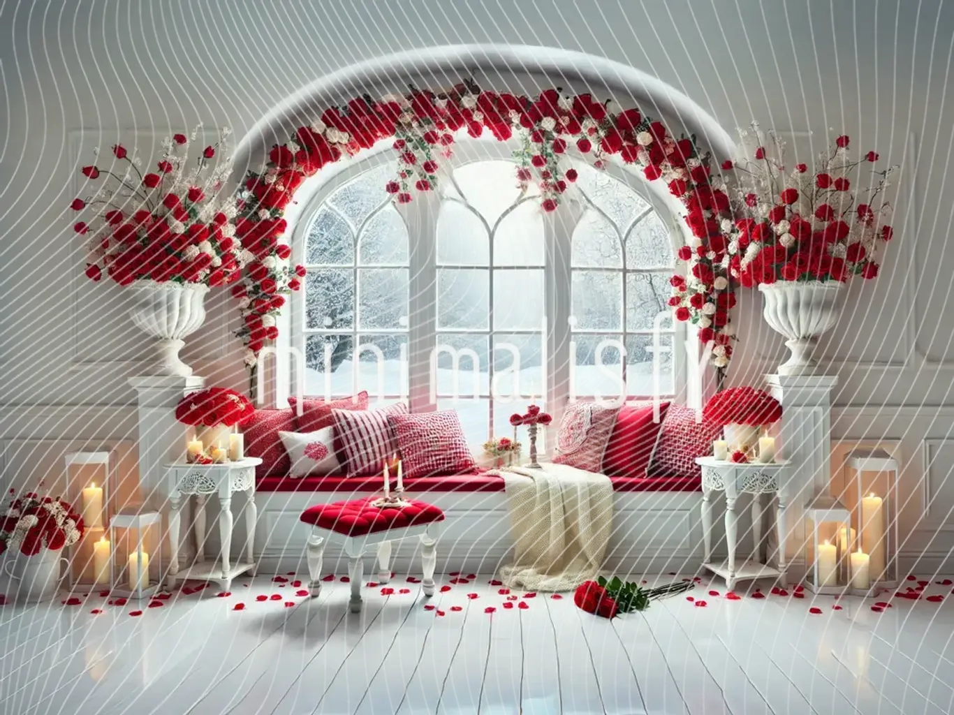 Romantik Bir Arka Plan: Kırmızı Güller ve Işıklar ile  Stüdyo Fonu