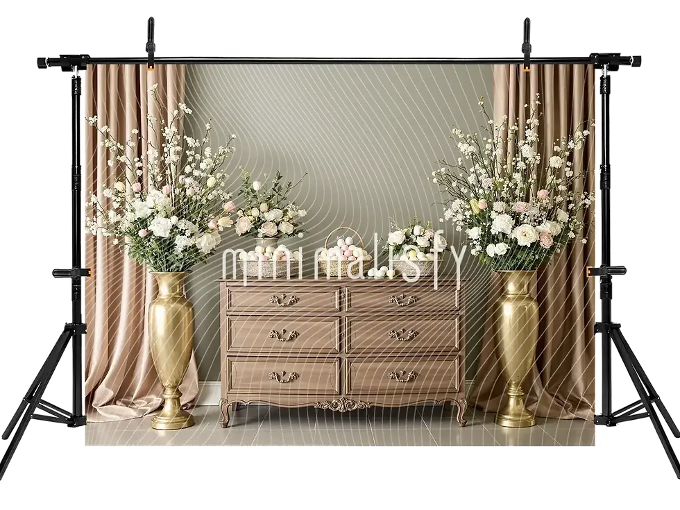 Küçük resim: Şık ve Modern Bir Arka Plan: Çiçekler ve Pastel Yumurta Detayları, Stüdyo Fonu