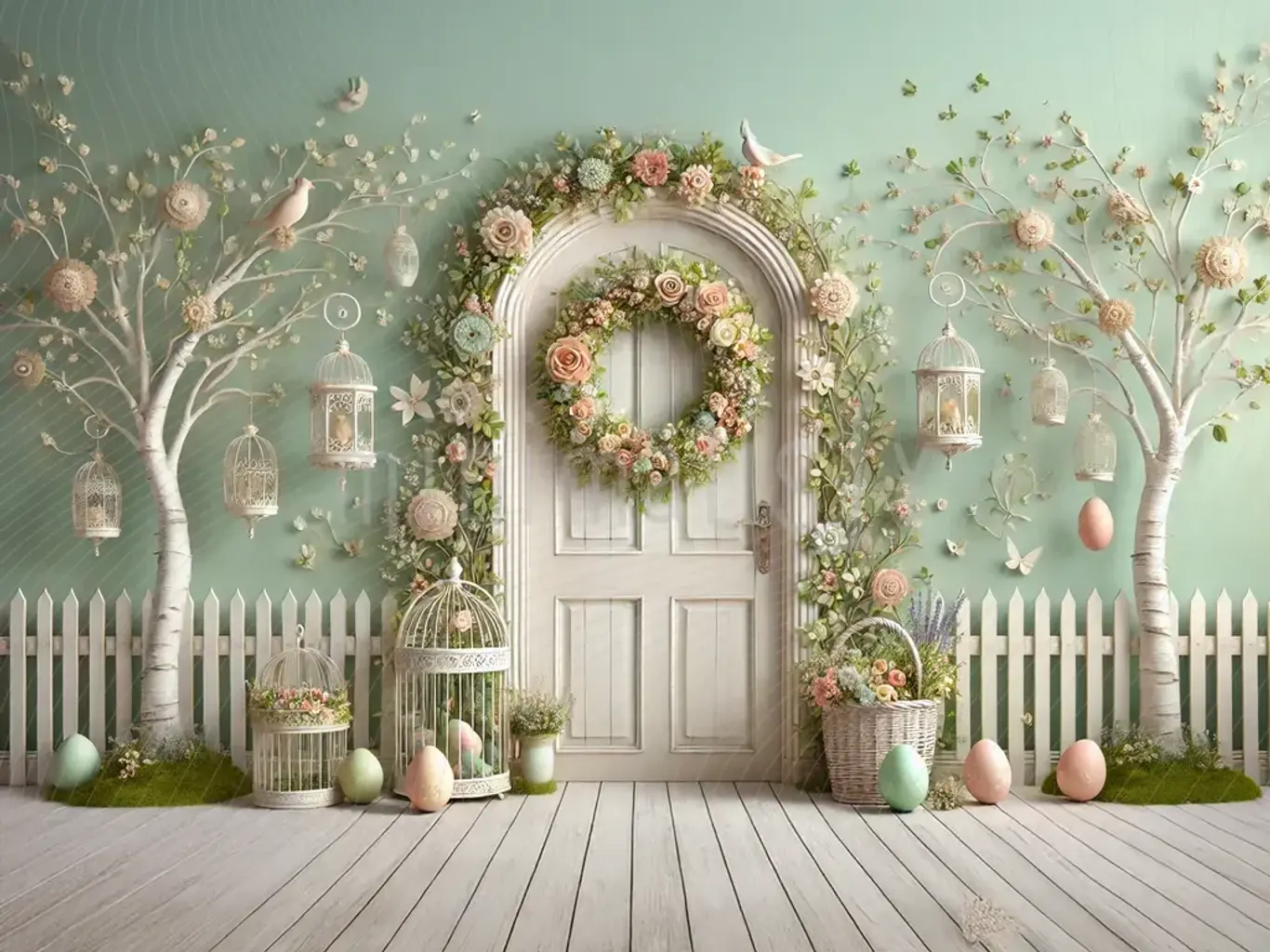 Cena de primavera revivida pelo fundo de reflexo de flores, cenário de estúdio