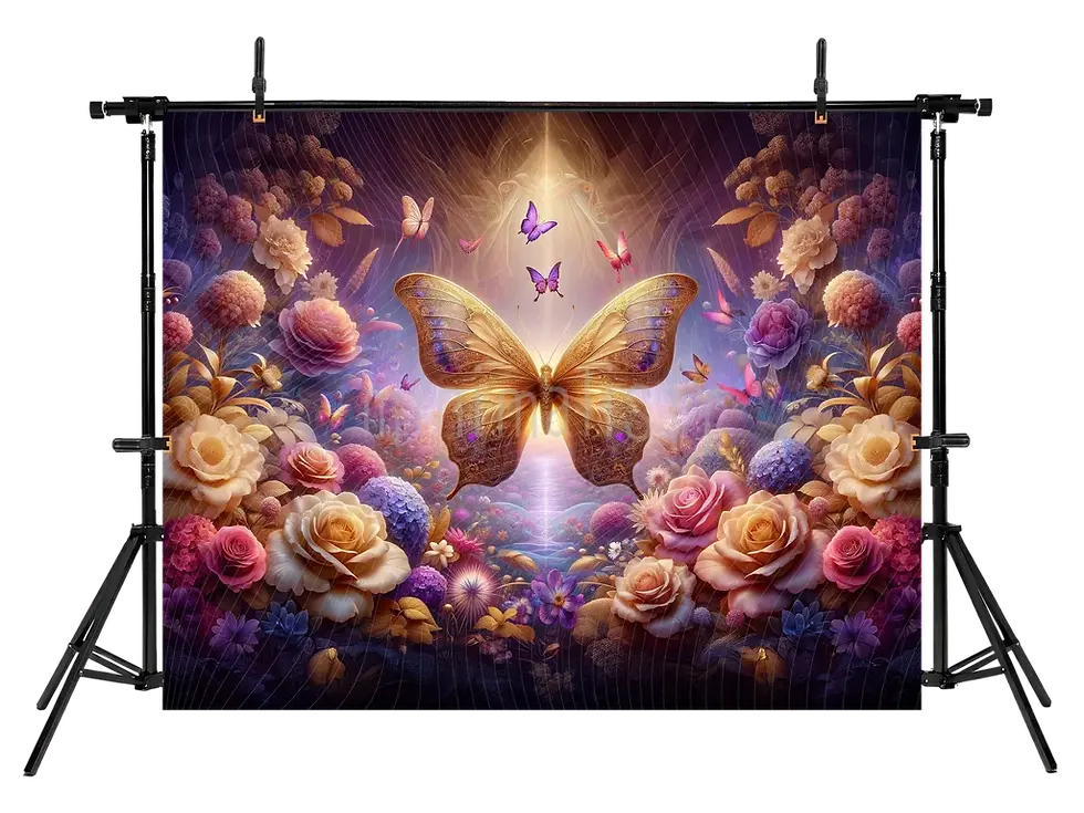 サムネイル： Büyülü Kelebek ve Çiçek Bahçesi Arka Plan  Stüdyo Fonu