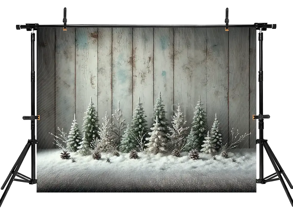 Miniatura: Árvores foscas e fundo de madeira contrastante, cenário de estúdio