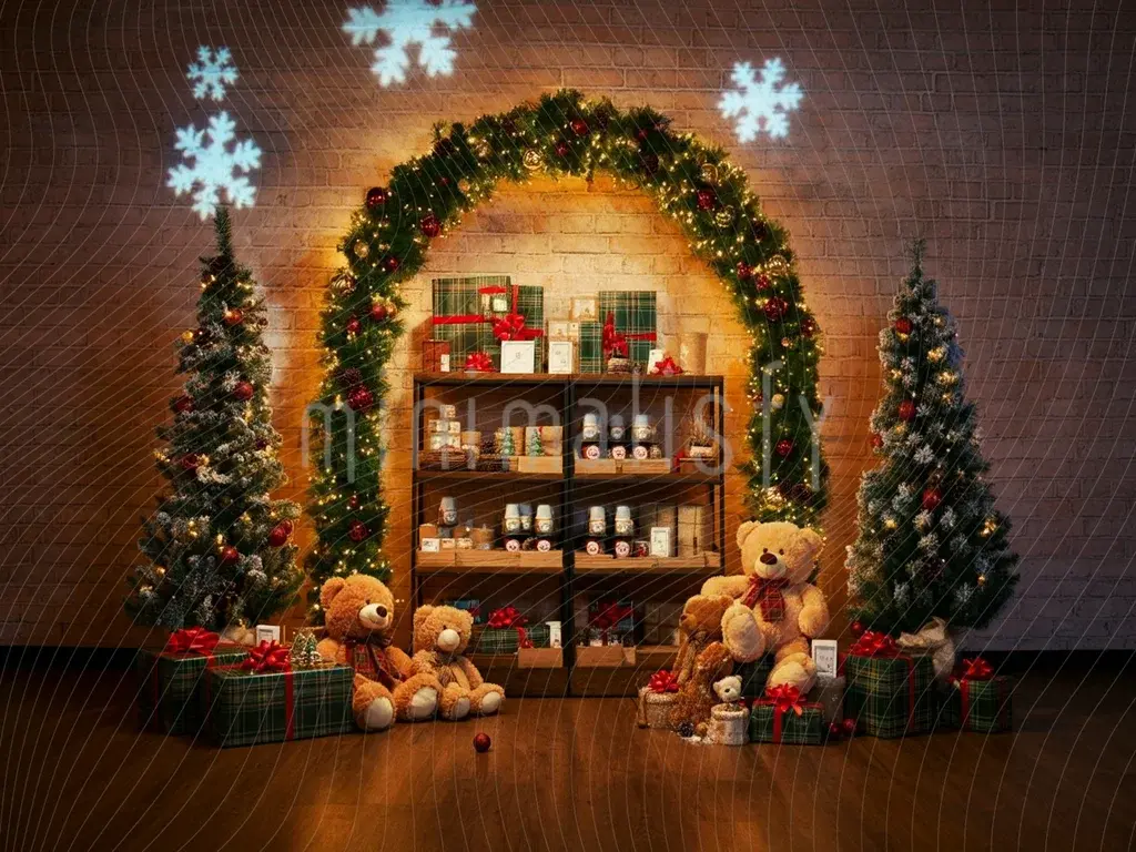 Peluş Ayıcıklarla  Sıcak Yılbaşı Arka Plan Stüdyo Fonu