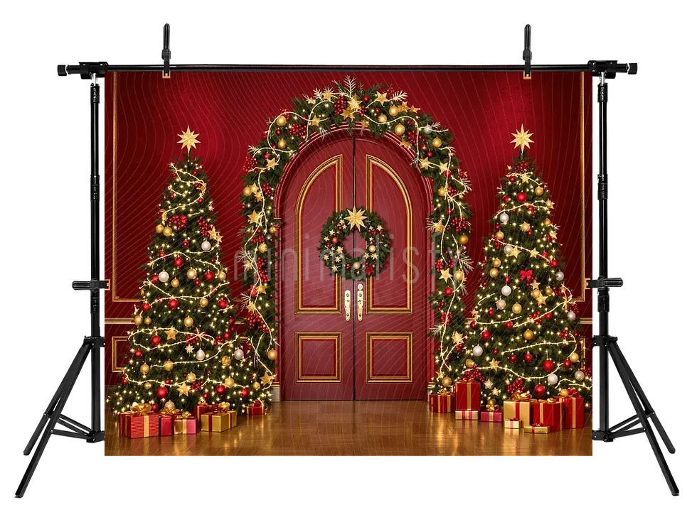 Миниатюра: Классическое Рождество: Фоновая студия с подсветкой двери и рождественских елок