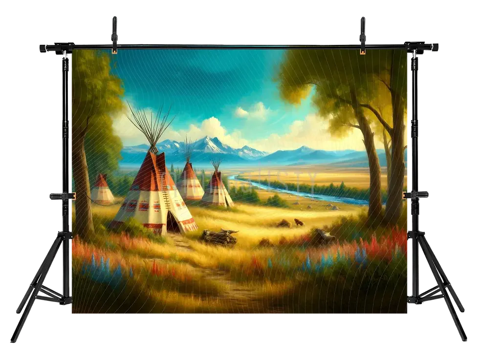 Miniature : Le silence coloré de la nature : toile de fond sur le thème des tentes amérindiennes - toile de fond pour studio