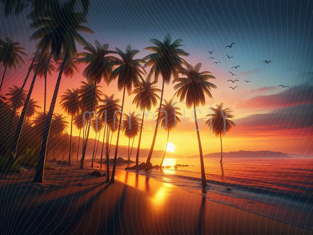 Fond d'écran de studio sur le thème du coucher de soleil tropical