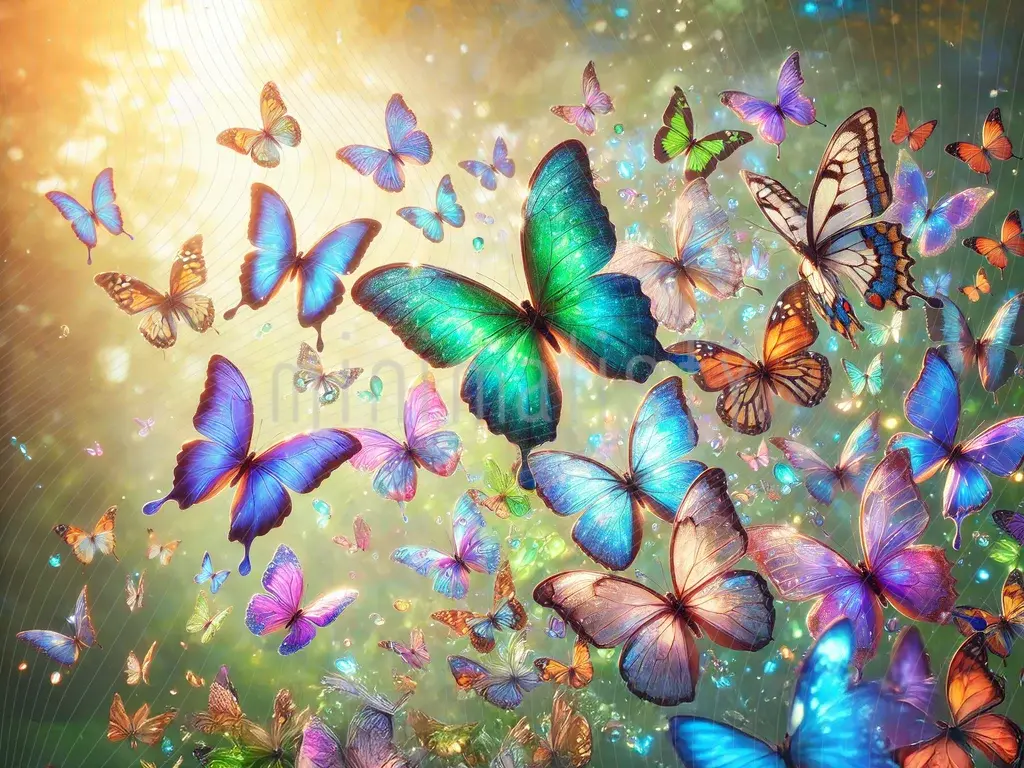 Toile de fond scintillante et enchanteresse avec papillons colorés - Toile de fond d'expédition pour studio