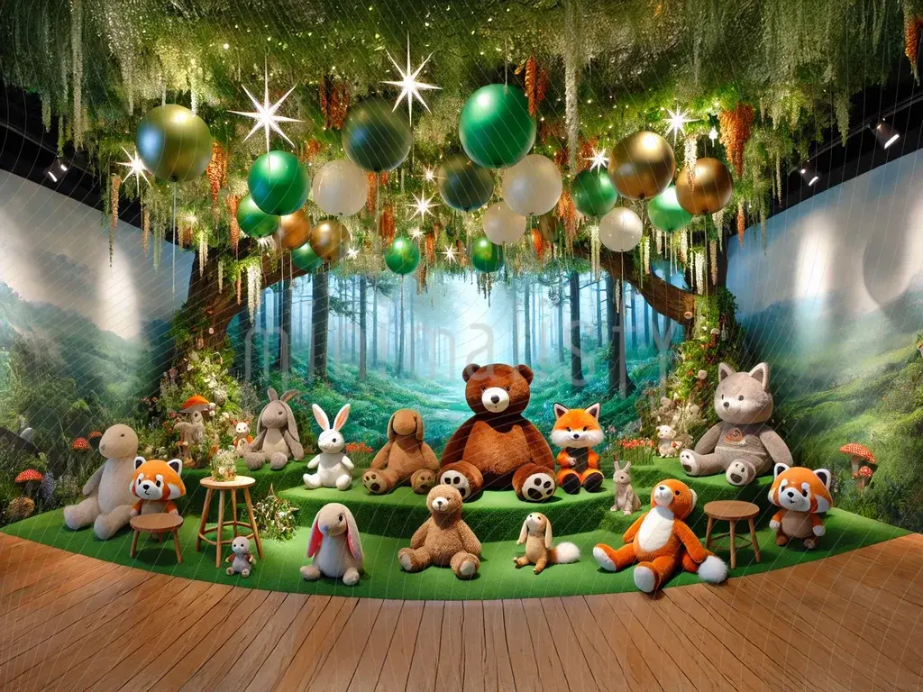 Orman Temalı Peluş Arkadaşlar  Çocuk Arka Plan Stüdyo Fonu