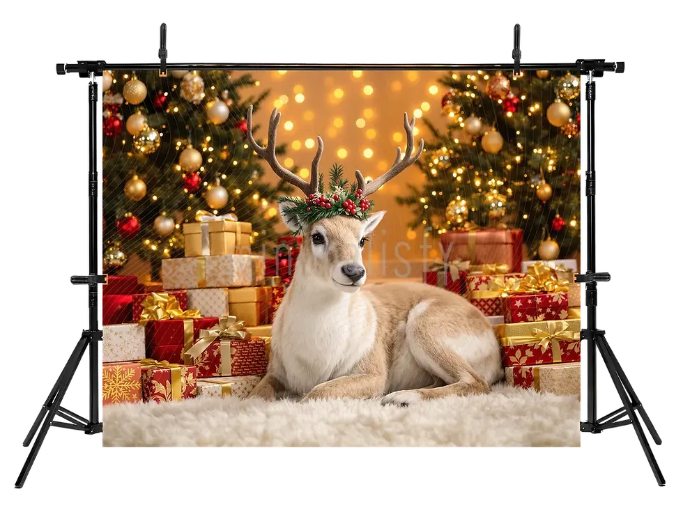 Миниатюра: Милое Рождество: красочные подарки и фоновая студия с оленями
