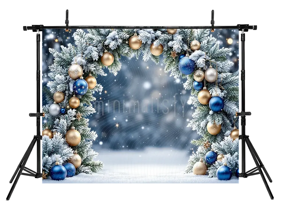 Миниатюра: Сине-золотой блестящий рождественский венок в тематической студии