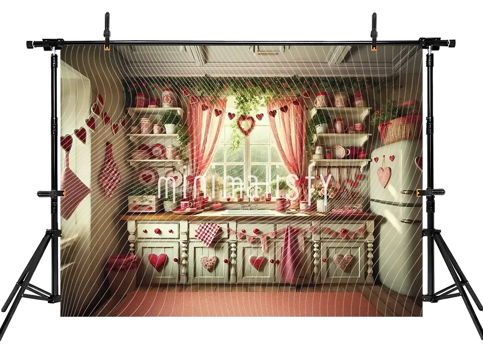 थंबनेल: Sıcak Kalplerle Dolu Bir Mutfak Arka Planı -  - Stüdyo Fonu