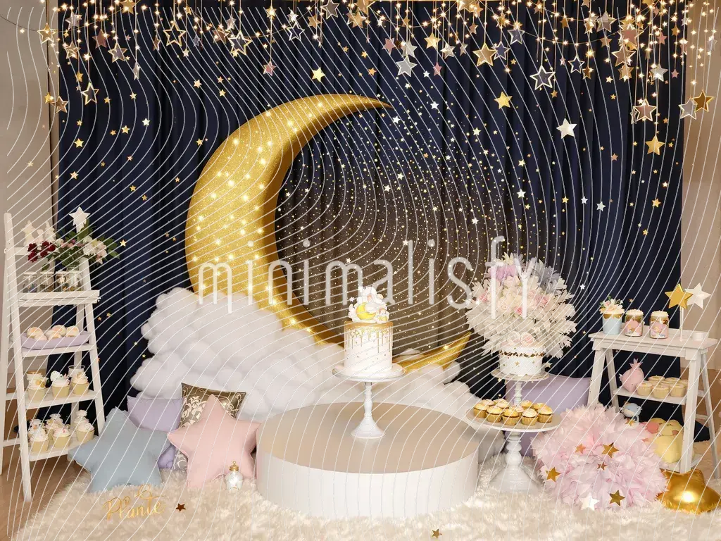 Rêve arc-en-ciel : fond lumineux, étoiles et lune, toile de fond pour studio