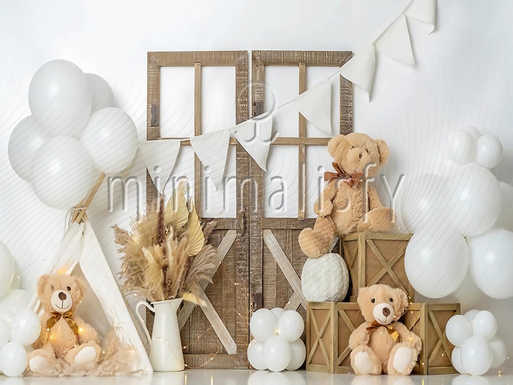 Rustik Ayıcık Balon Temalı Stüdyo Fonu