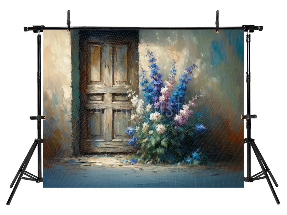 Miniaturbild: Rustikale Tür und Blumenarrangement Hintergrund Studio Hintergrund