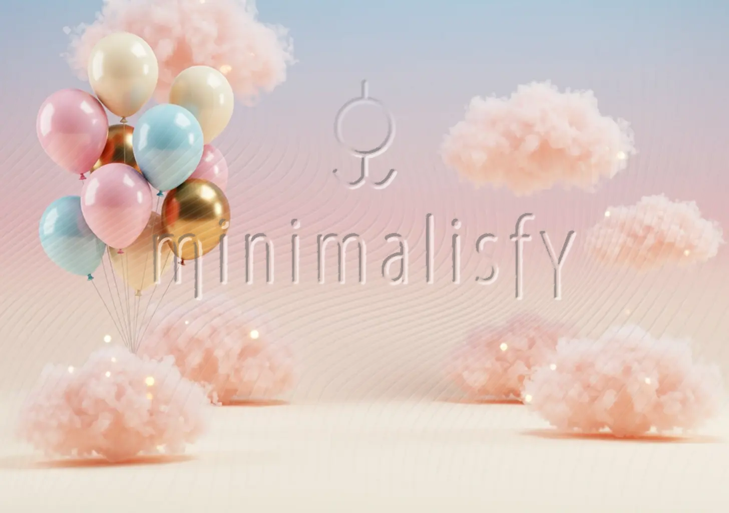 Masalsı Pastel Balon & Bulut Temalı 1 Yaş Doğum Günü Bebek Çekim Stüdyo Fonu