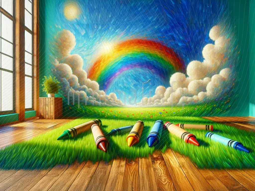Renkli Gökkuşağı ve Çimenlik Boya Kalemli Arka Plan, Stüdyo Fonu