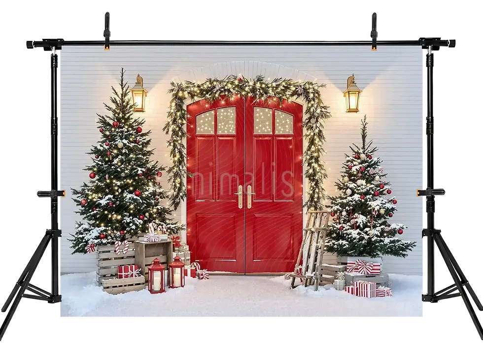 サムネイル： Kırmızı Kapı Arka Planı ile Büyüleyici Noel Manzarası , Stüdyo Fonu