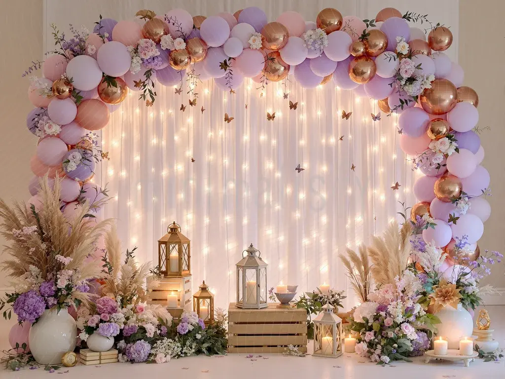 迷人的装饰：柔和的气球和闪闪发光的背景工作室背景