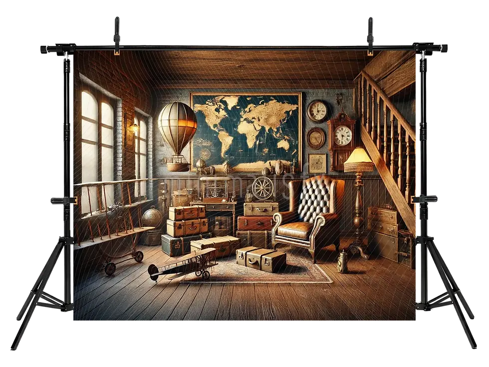 Miniatură: Vintage Dünya Haritası ve Seyahat Temalı Arka Plan, Nostaljik Stüdyo Fonu