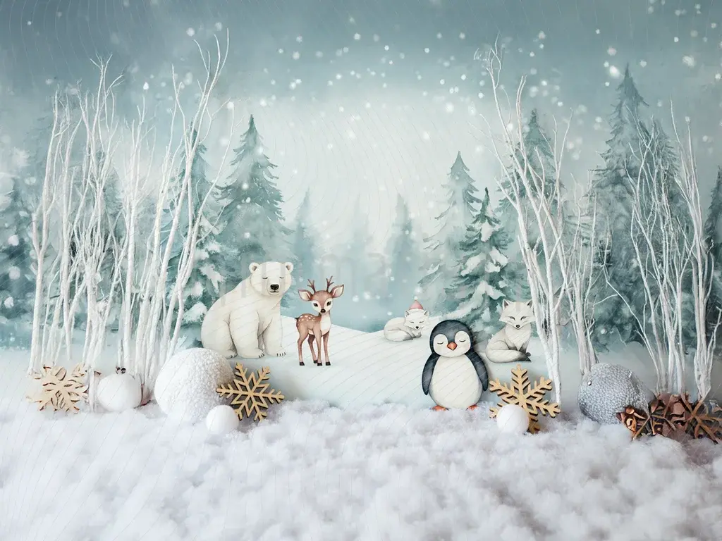 Søde vinterdyr og snevisning baggrund Studio baggrund