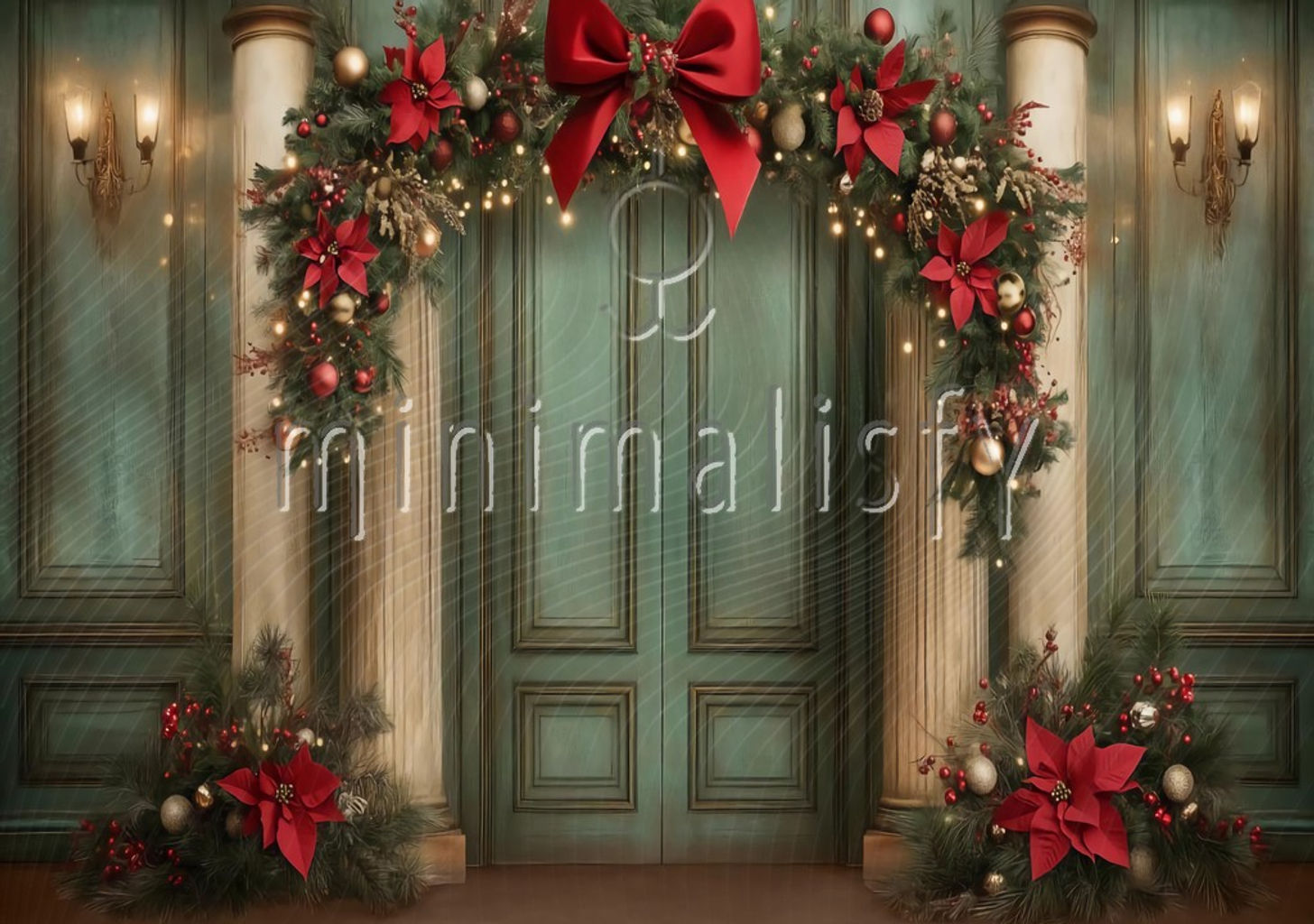 Yeni Yıl Kapı Süsü & Kış Atmosferi Baskılı Kumaş Fon Stüdyo Arka Planı