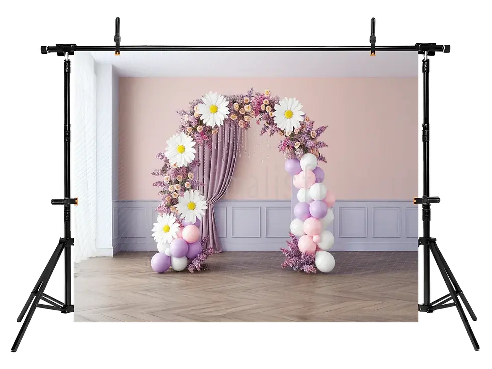 Miniatiūra: Pembe ve Mor Çiçekli Papatya Arka Plan, Zarif Stüdyo Fonu