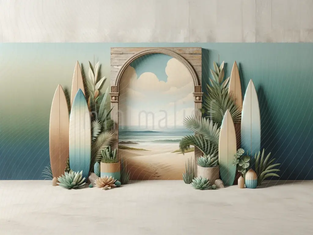 Fond d'écran sur le thème de la plage tropicale et du surf – Toile de fond pour studio