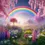 Miniature : Arrière-plan de conte de fées avec un jardin de fleurs et un arc-en-ciel – Arrière-plan de studio