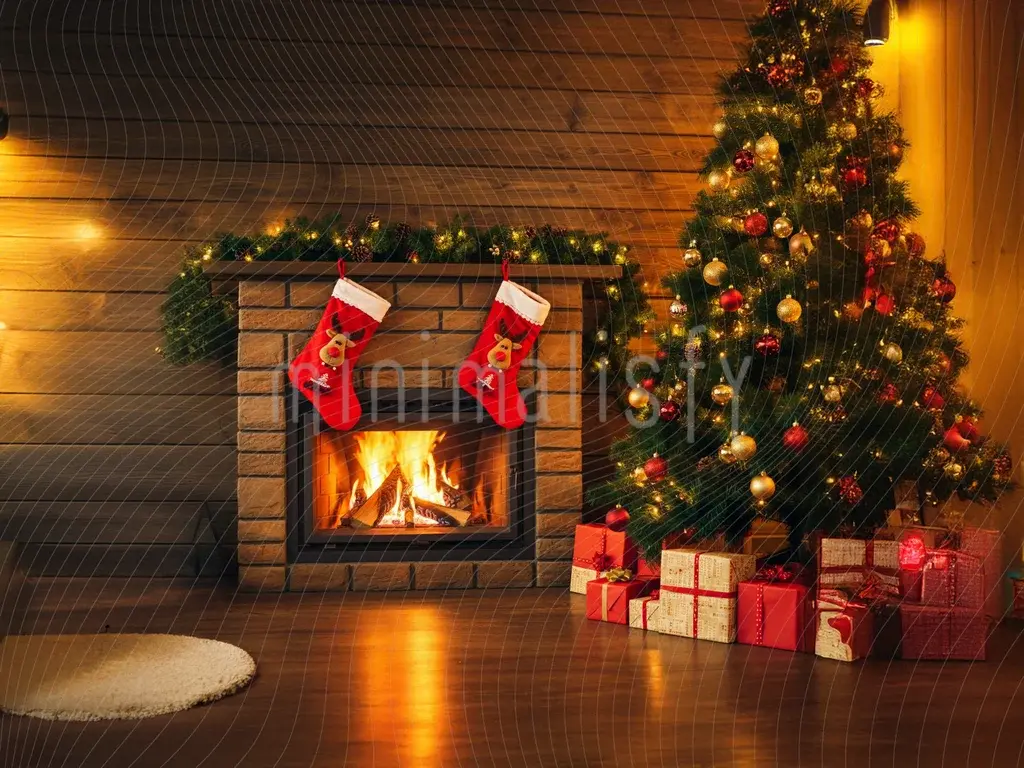 Nền lò sưởi ấm áp và cây thông Noel - Phông nền studio cho những kỷ niệm khó quên