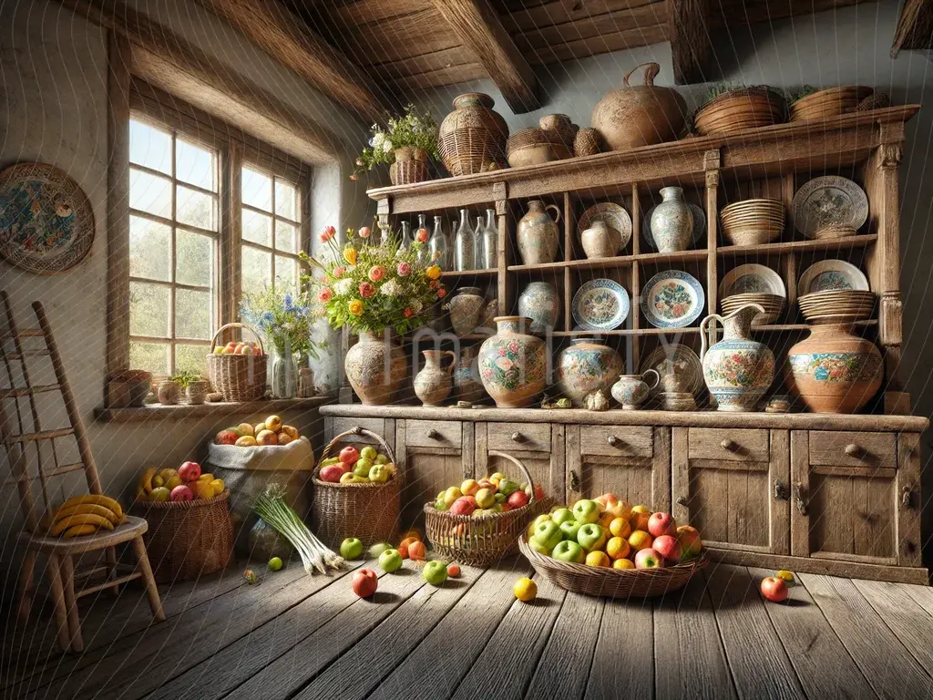 Rustik Ahşap ve Seramik Detaylı Arka Plan  Stüdyo Fonu