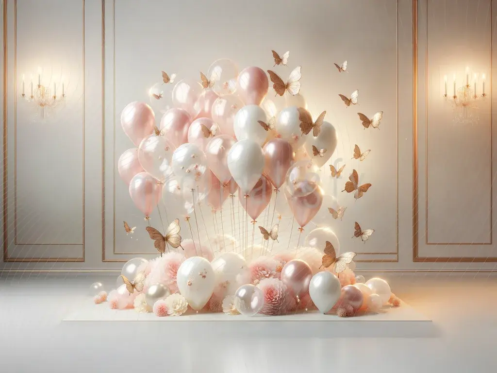 Romantic Butterfly and Balloon Themed Background - Studio Backdrop