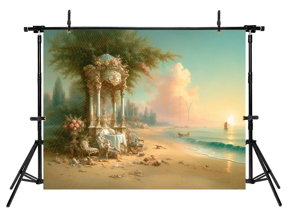 Küçük resim: Romantik Sahil ve Barok Çardak Temalı Arka Plan  – Stüdyo Fonu