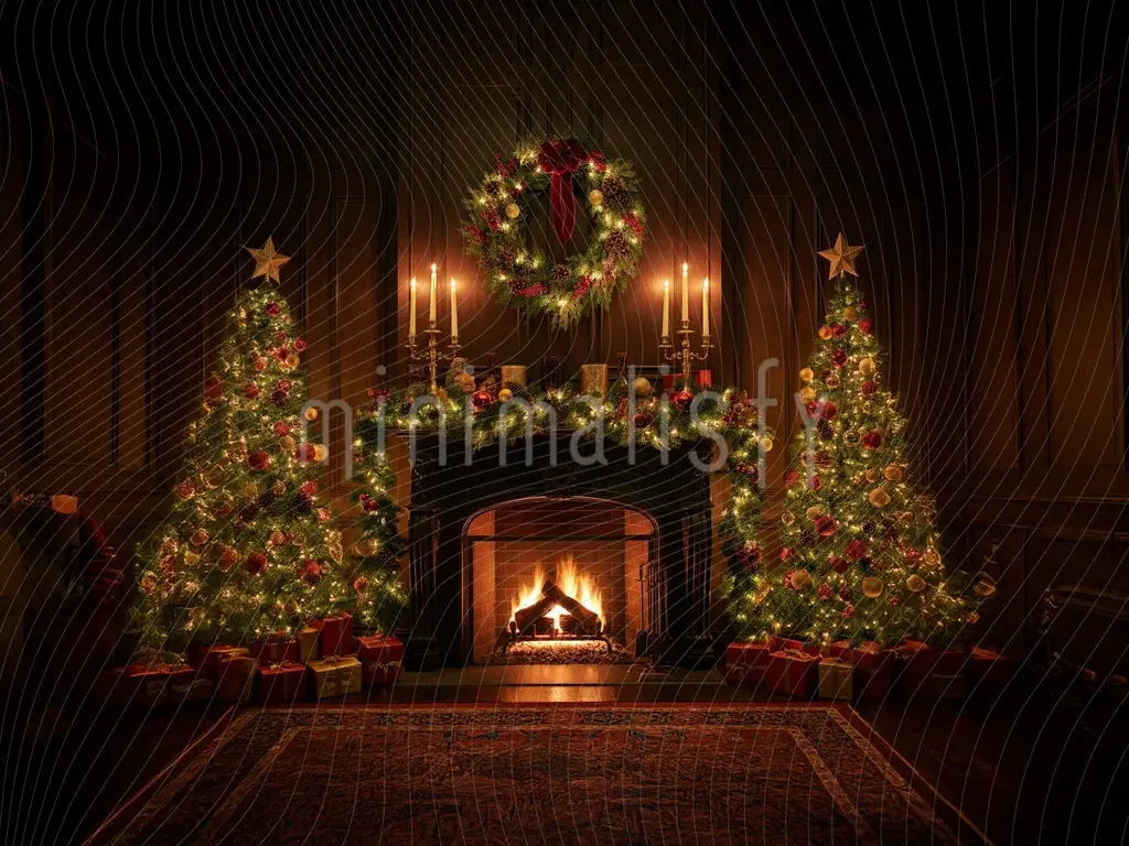 Noel Işıltısıyla Şömine Arka Planı  - Sıcak ve Şık Stüdyo Fonu