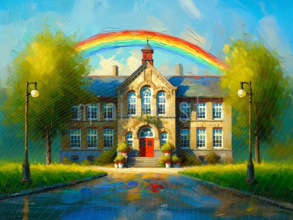 Renkli Gökkuşağı ve Tarihi Yapı Arka Plan  – Stüdyo Fonu