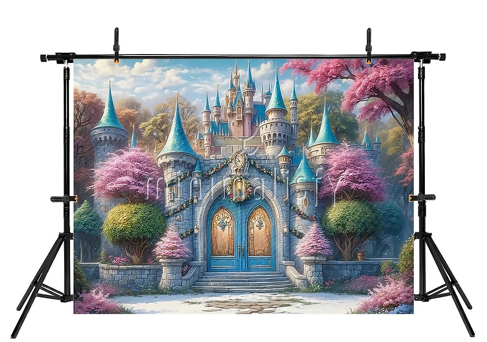 Miniatura: Pembe Ağaçlar ve Büyülü Şato Manzarası Stüdyo Fonu