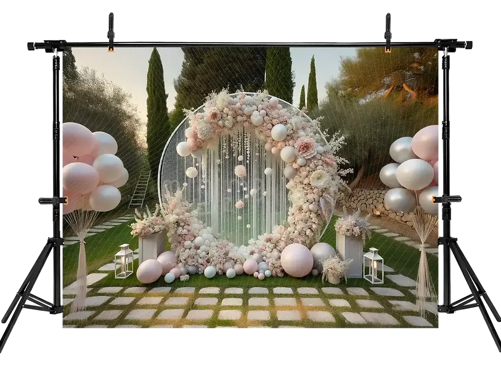 Miniatura: Flores e balões sentimentais como fundo sonhador, cenário de estúdio