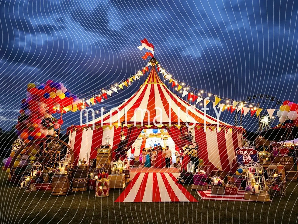 Tło w stylu cyrkowym, tło studia z kolorowymi balonami i oświetleniem neonowym