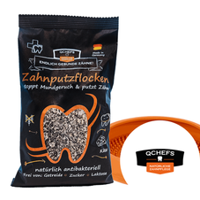 Qchefs, zahnputzflocken, leckerli für gesunde zähne, zahnpflege hund, zahnputzkohle