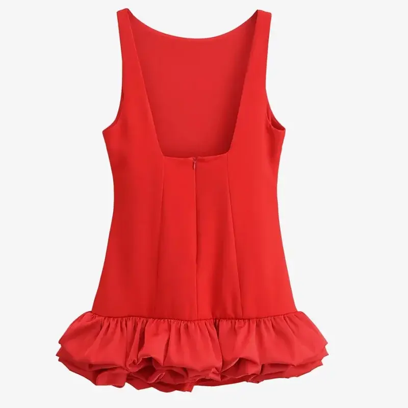 Thumbnail: HXAO White Short Dress Women's Ruffle Backless Party Dresses Black Red Sleeveles