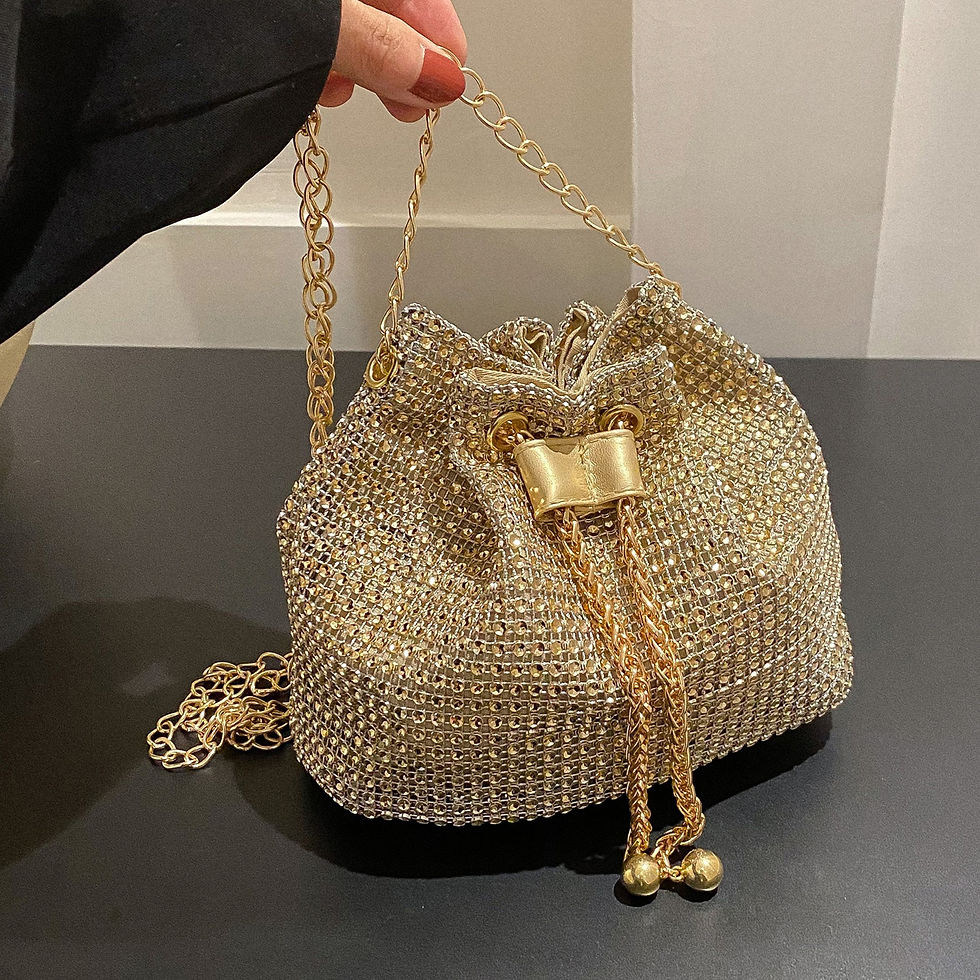 Thumbnail: Sparkling Rhinestone Embellished Drawstring Crossbody Bag, Multi-Functional Buck