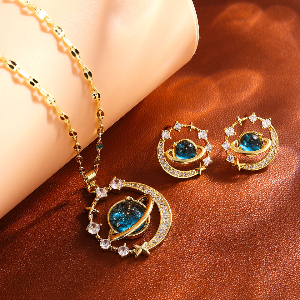 Thumbnail: Light Luxury Titanium Steel Star Series Necklace for Women Gold Color Planet Moo