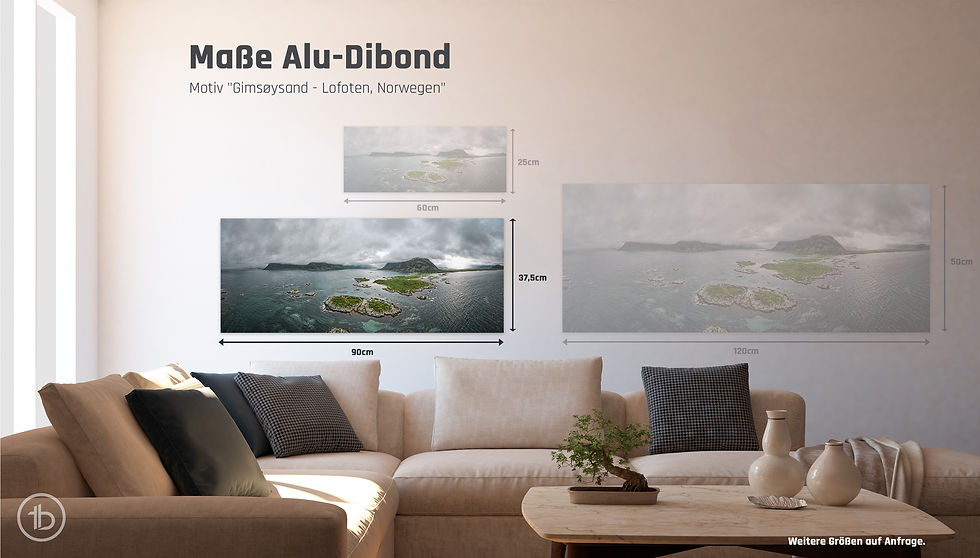 Miniaturbild: Alu-Dibond Panorama quer I Gimsøysand - Lofoten, Norwegen