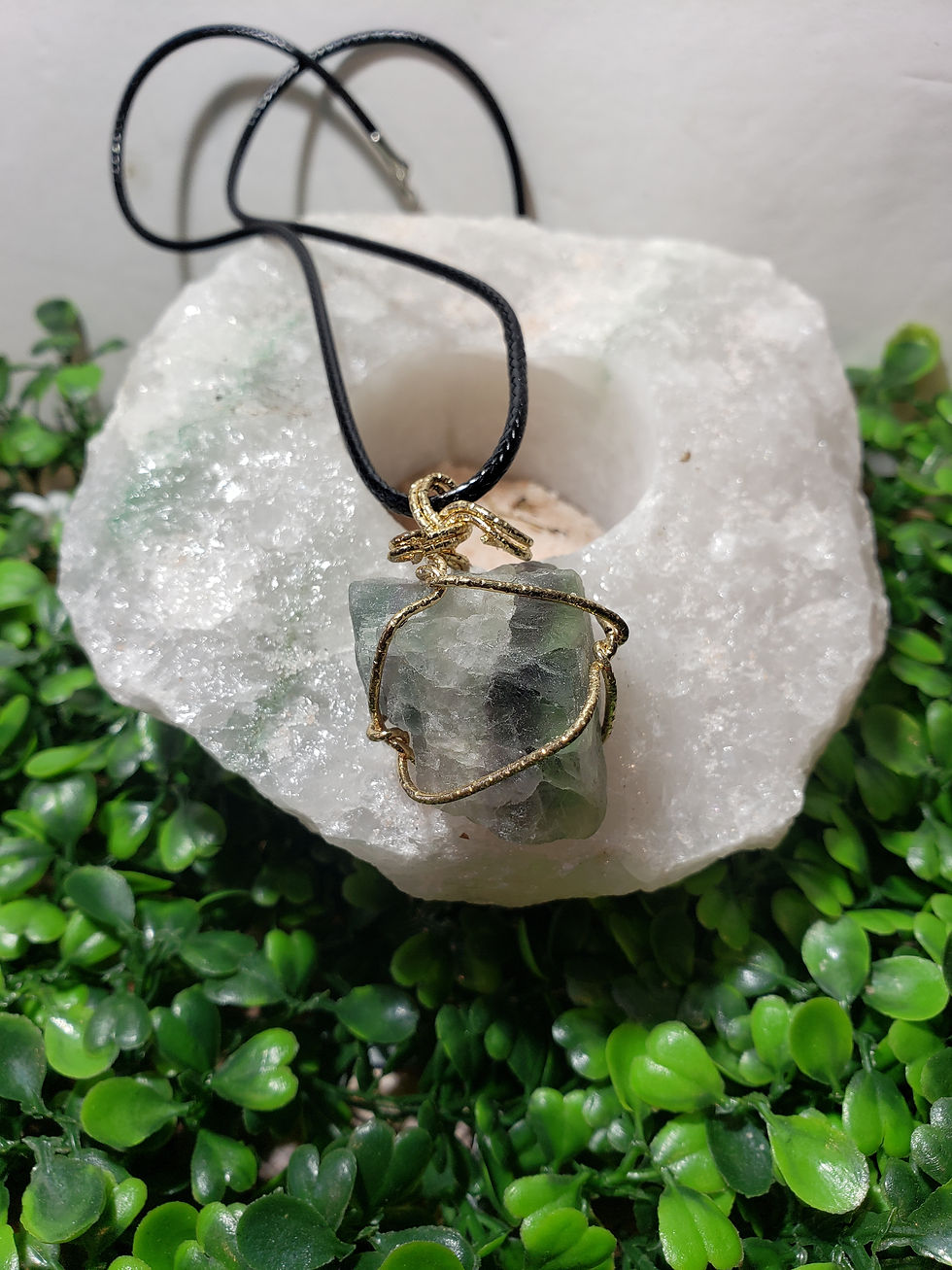 Raw Fluorite gold wire wrapped Pendant