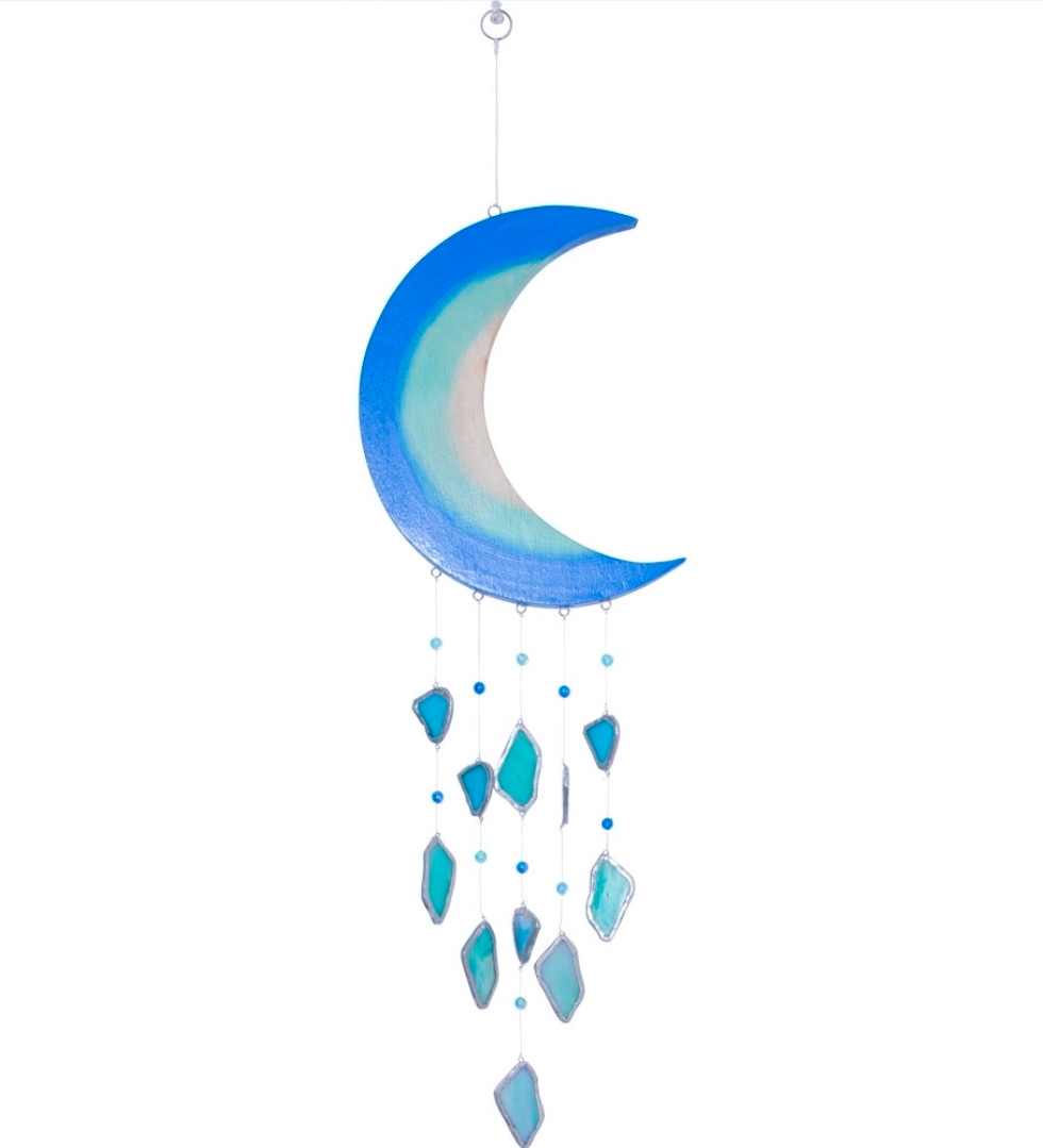Glass Windchimes w/ Wooden Crescent Moon