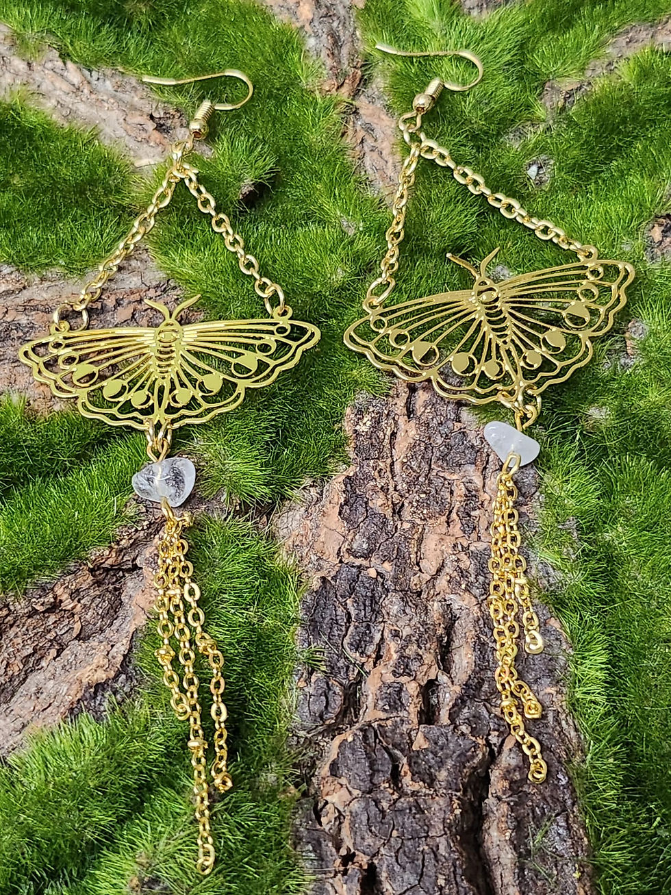 Clear Quartz  Butterfly Dangle Earrings